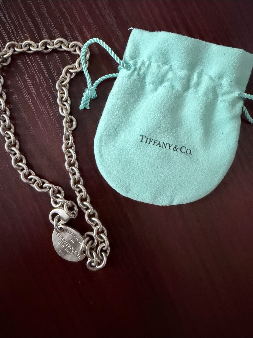Tiffany & Co. Sterling Silver Tag Link Choker with Blue Pouch and Box